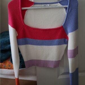 Colorful Striped Square Neck Sweater